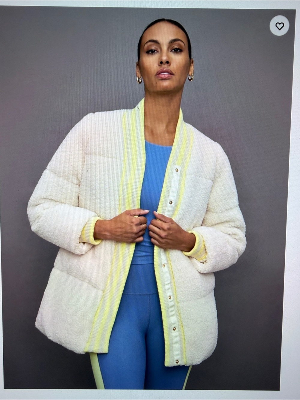 Carbon38 Cream Sherpa Puffer Jacket with Yellow Trim - Picture 1 of 6